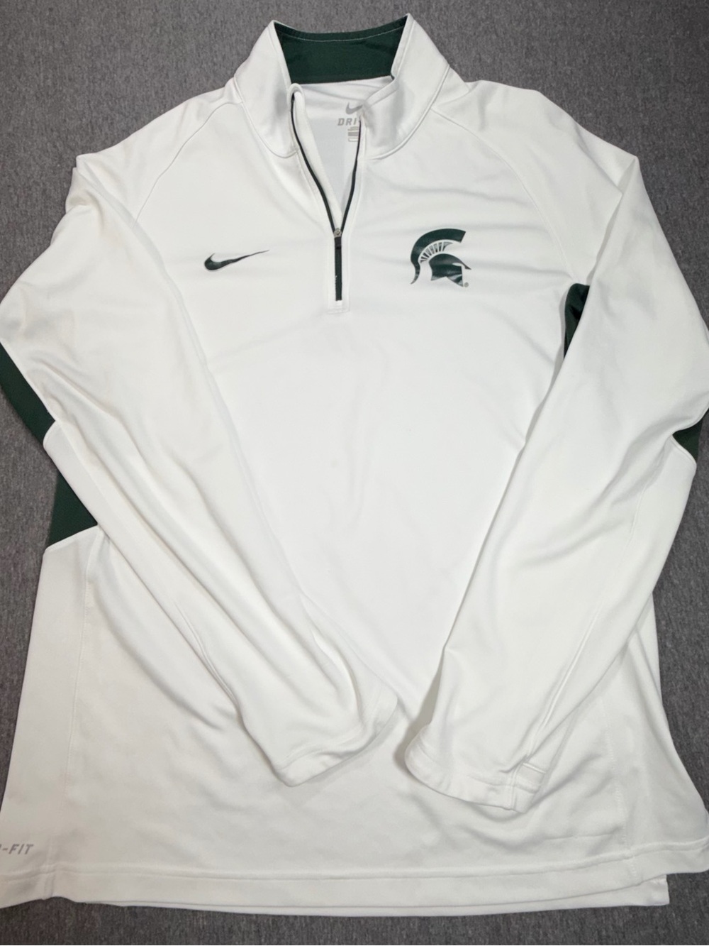 Michigan State Spartans Nike Dri Fit Elite 1/4 Zip White Green Pullover Large